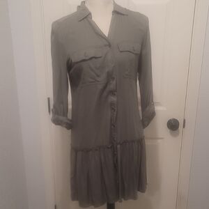 SO Olive Green Button-Front Mini Dress